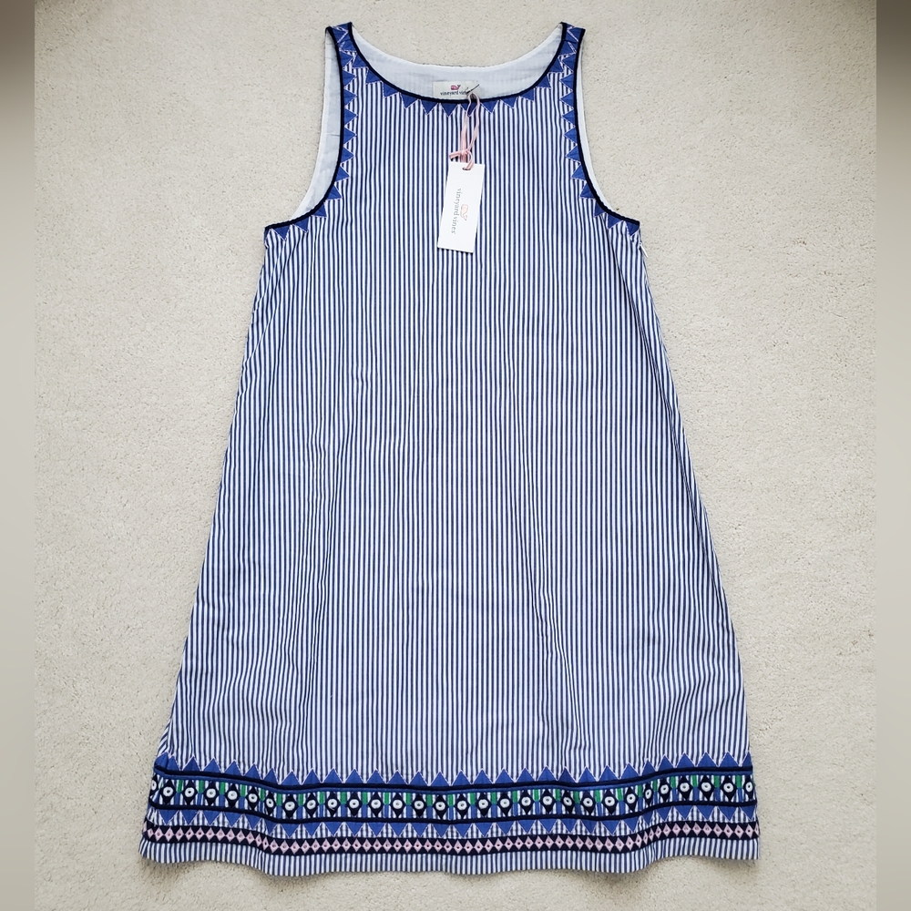 Vineyard Vines Geo Prep Embroidered Swing Dress in Marlin sz4